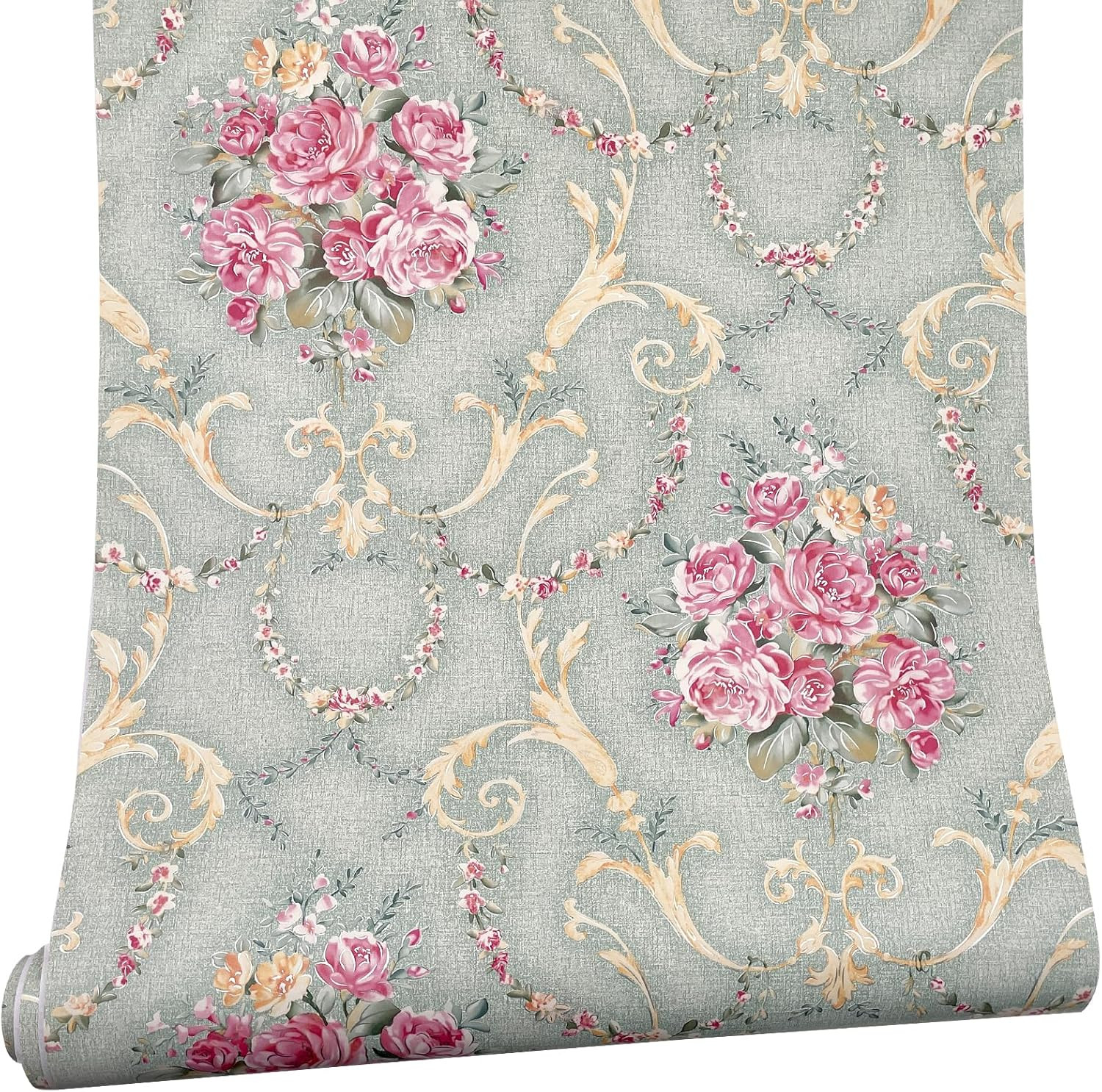 Retro Rose Furniture Paper Light Green Self-Adhesive Shelf Liner School Locker S