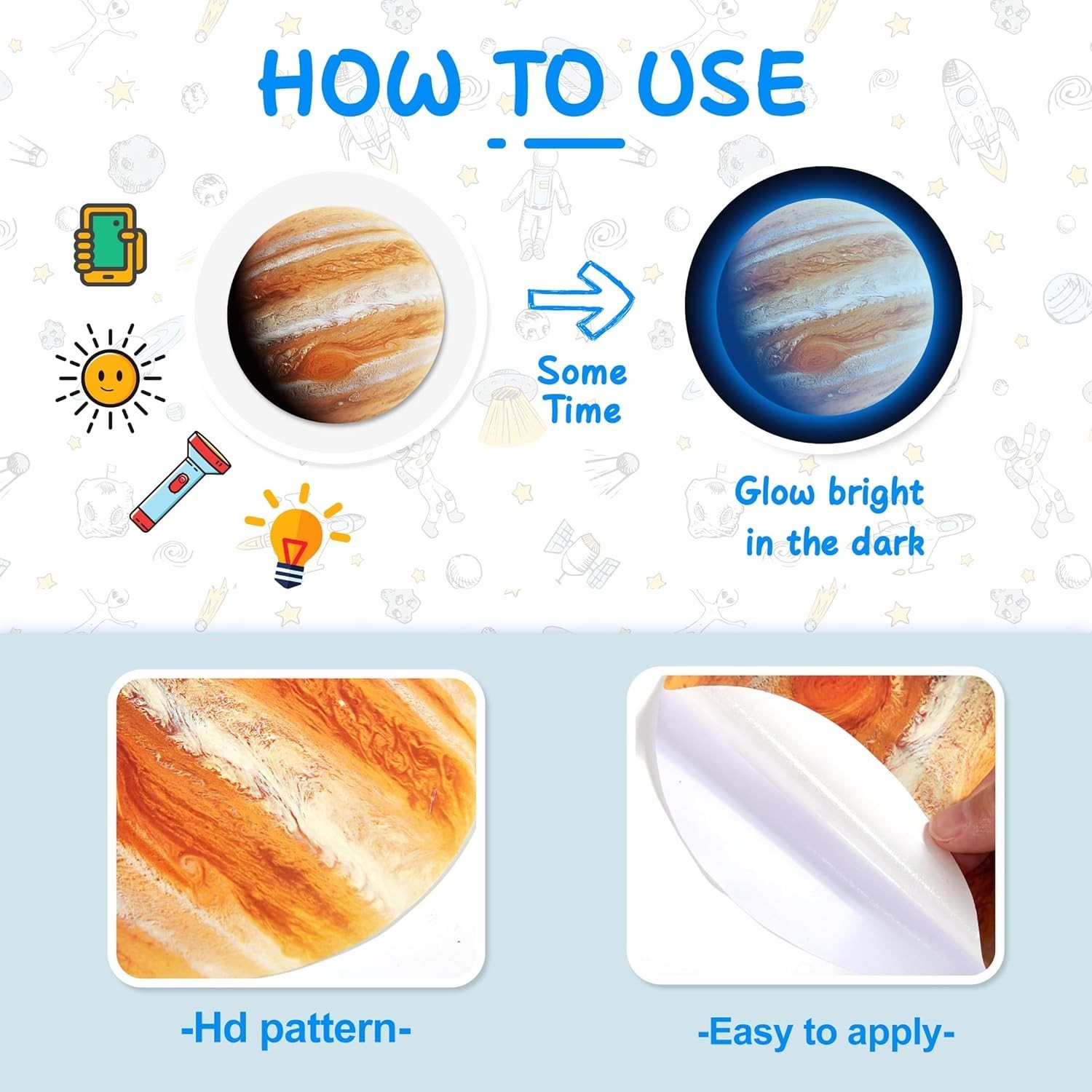 Glow in The Dark Stars Planets Wall Decals Kids Room Ceiling Stickers Blue