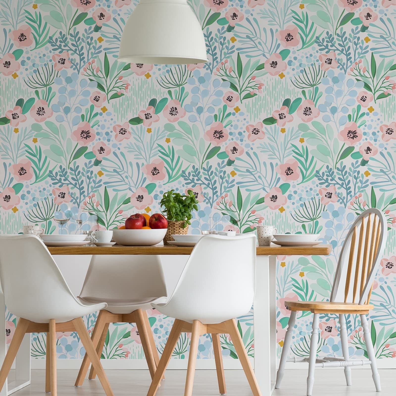 VaryPaper 17.7"x315" Pink/Blue/Green Floral Wallpaper Peel and Stick Wallpa…