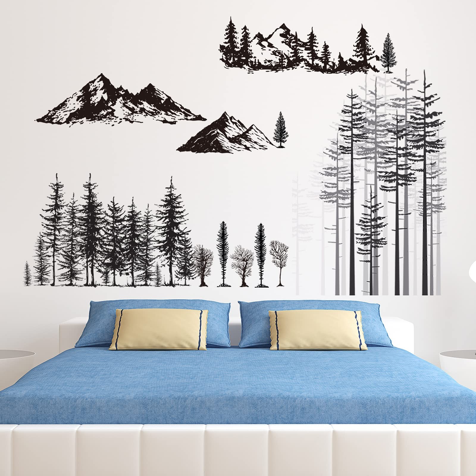 Outus 3 Sheets Mountain Forest Bear Wall Decals Stickers Pine Tree As Shown