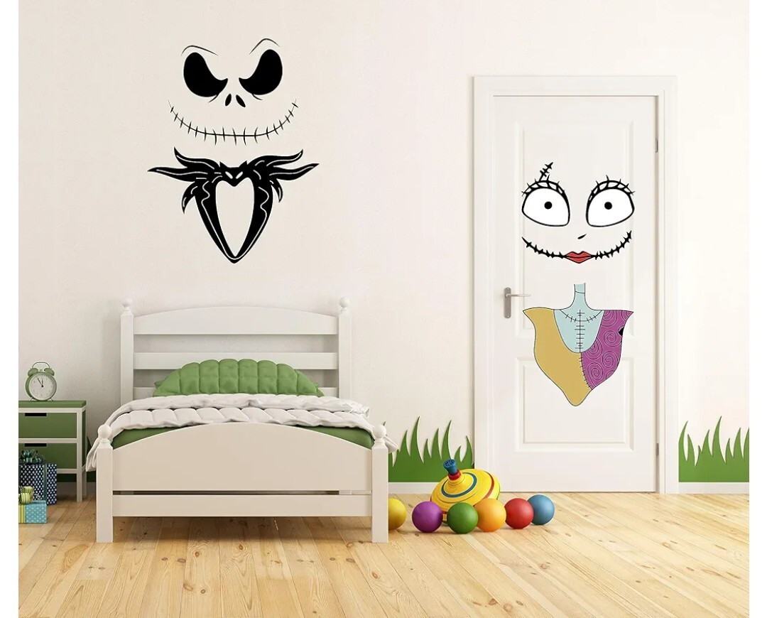 4 Sheets Halloween Door Stickers Decor Halloween Jack Skellington Door..LOWEST $
