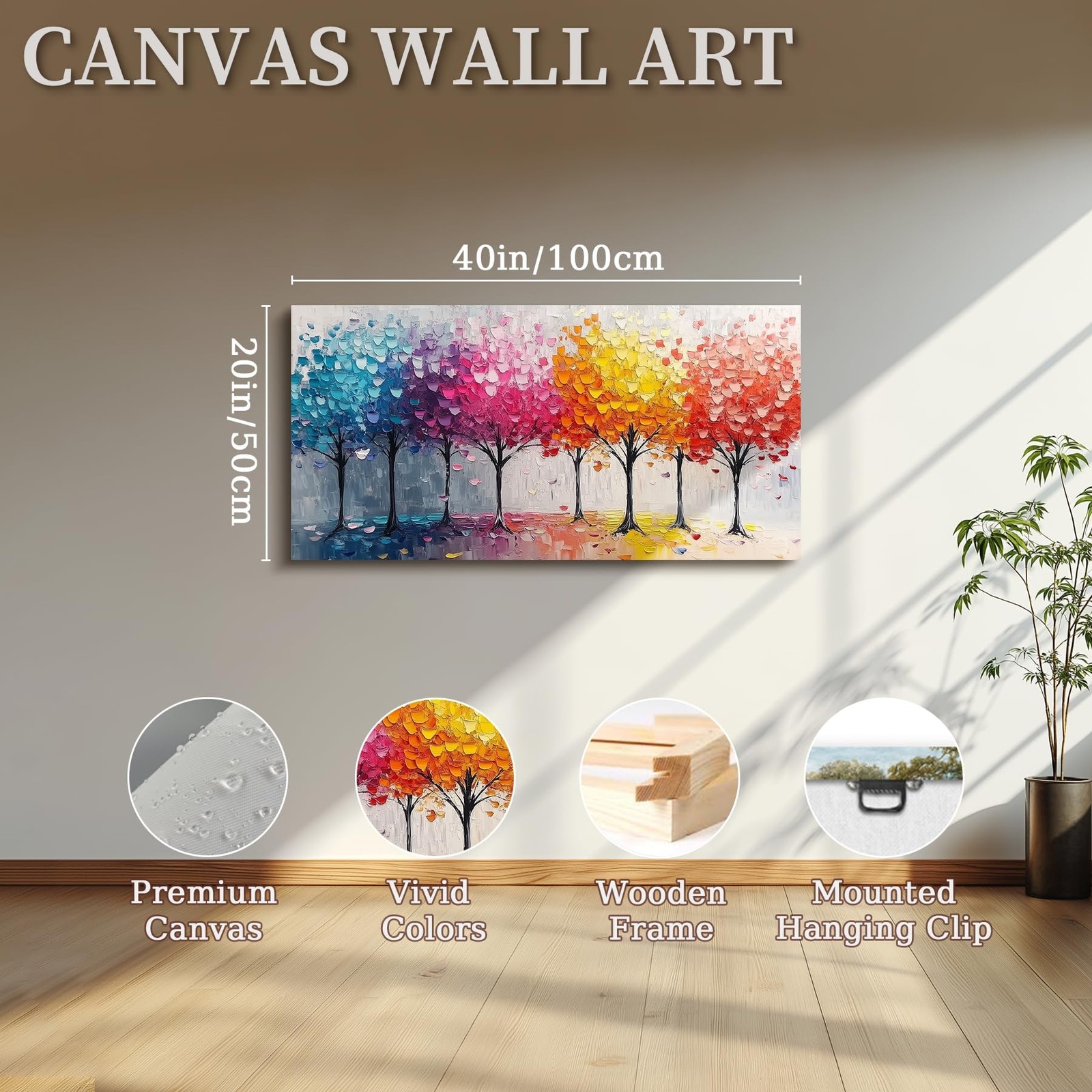 crmotu Colorful Trees Wall Art, Abstract Forest Large Wall Decor, Nature Land…