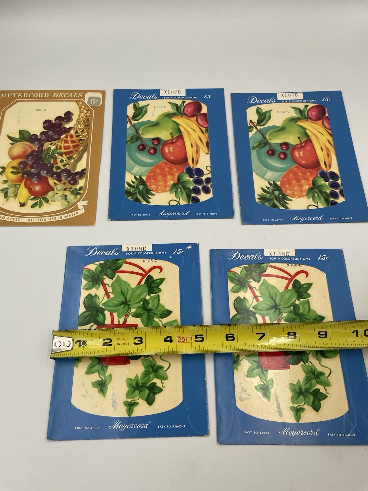 5 Vintage Meyercord Cornucopia Fruit/Floral Decals Lot 1950s Kitchen Decor A8