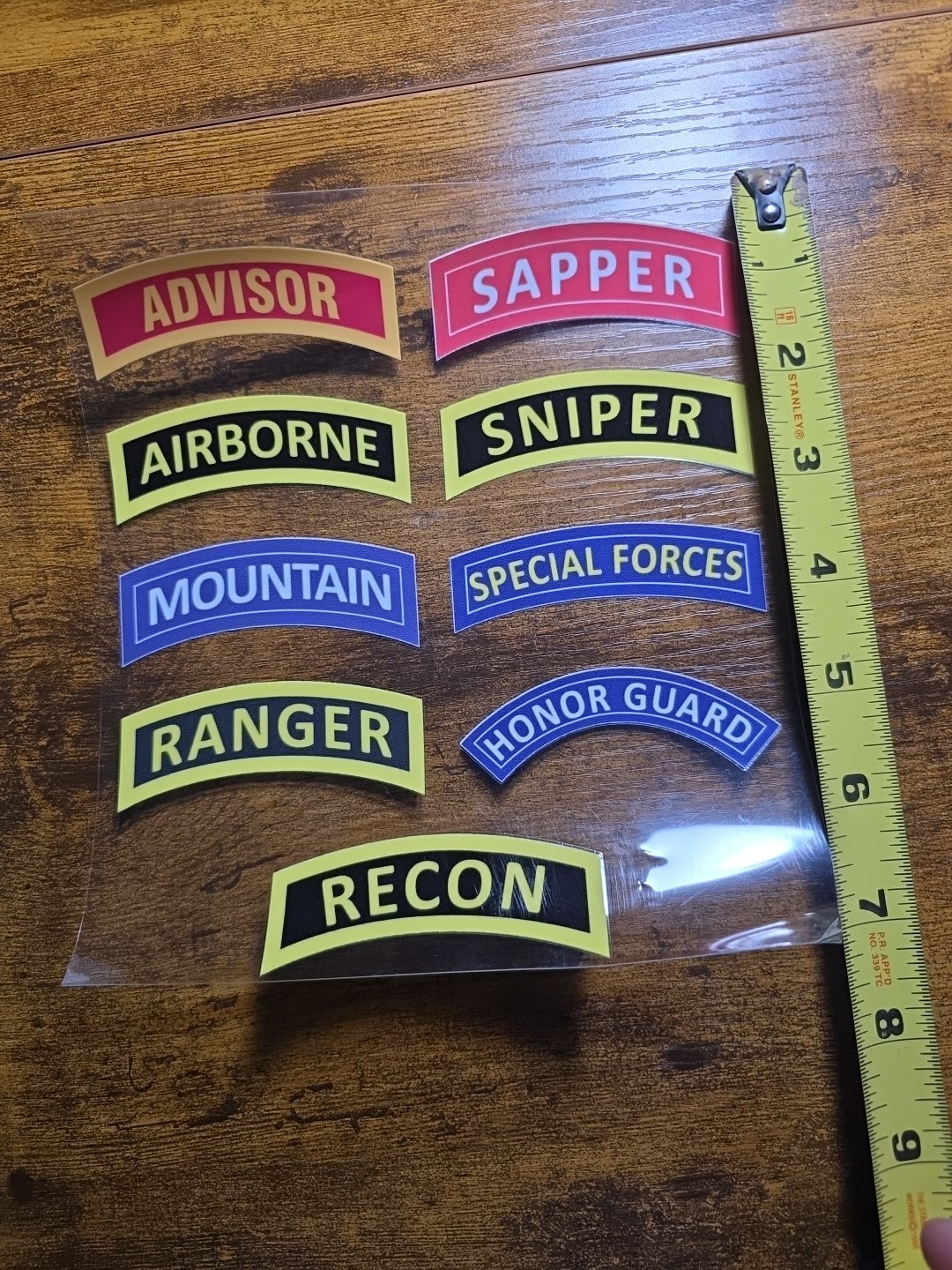 Army Shoulder 9 Tab Colored Bundle 3in UV DTF Decal Waterproof Made In USA