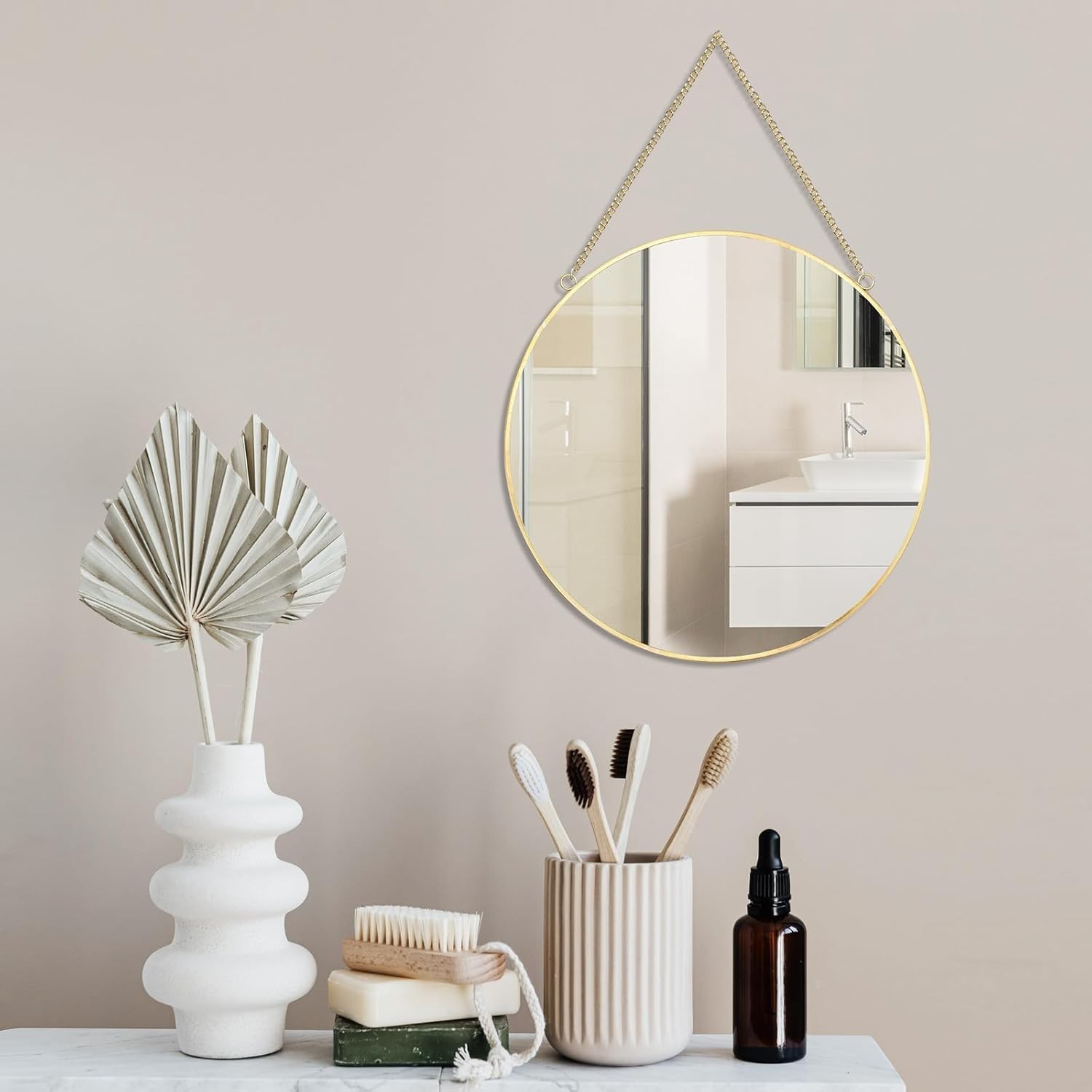 Polished Gold Decorative Mirror – 9.8 inch Round Hanging Accent for Home