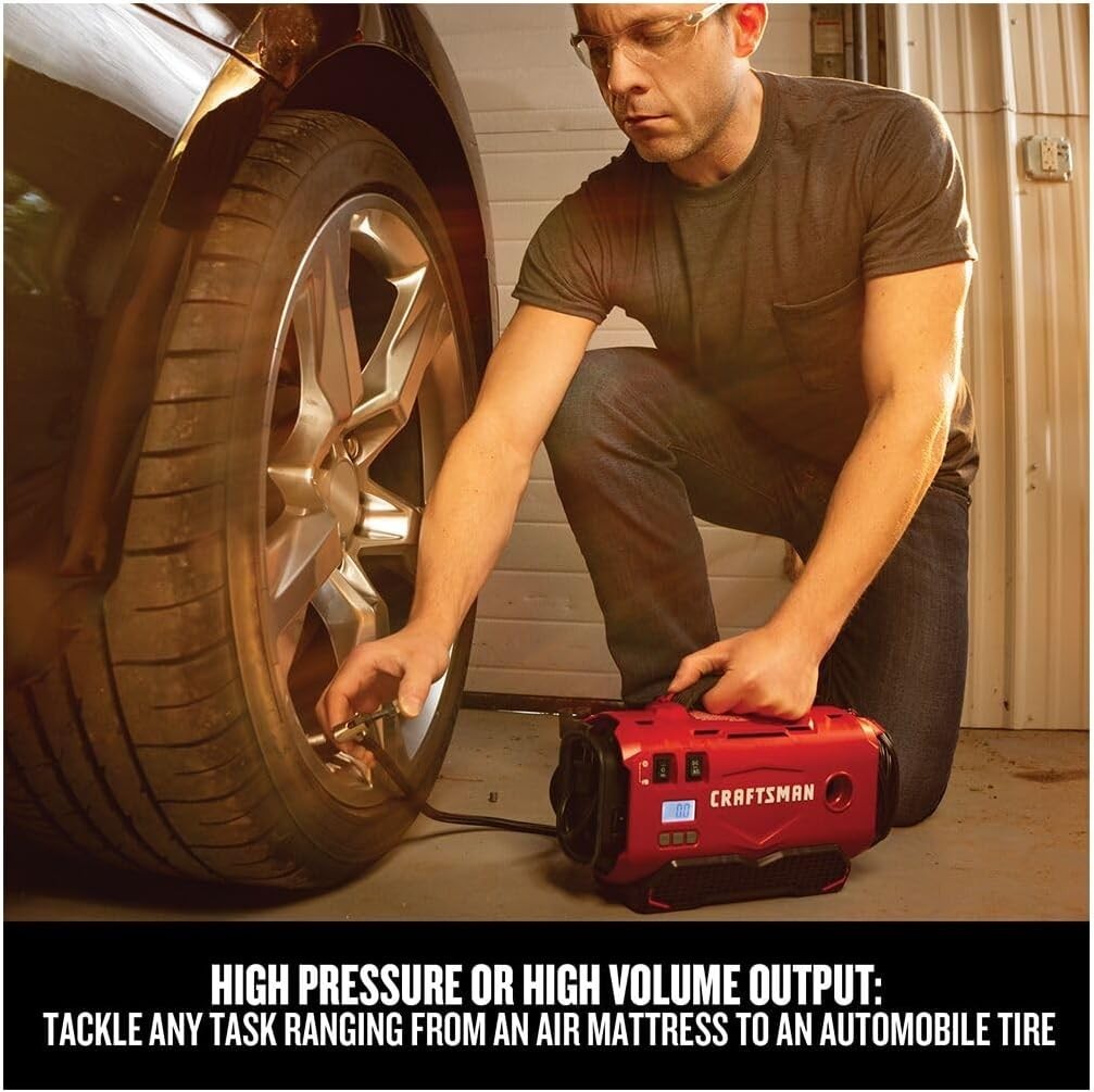 V20 Tire Inflator Portable Air Compressor, Car Air Pump, 3 Modes Tire Pump: Cor