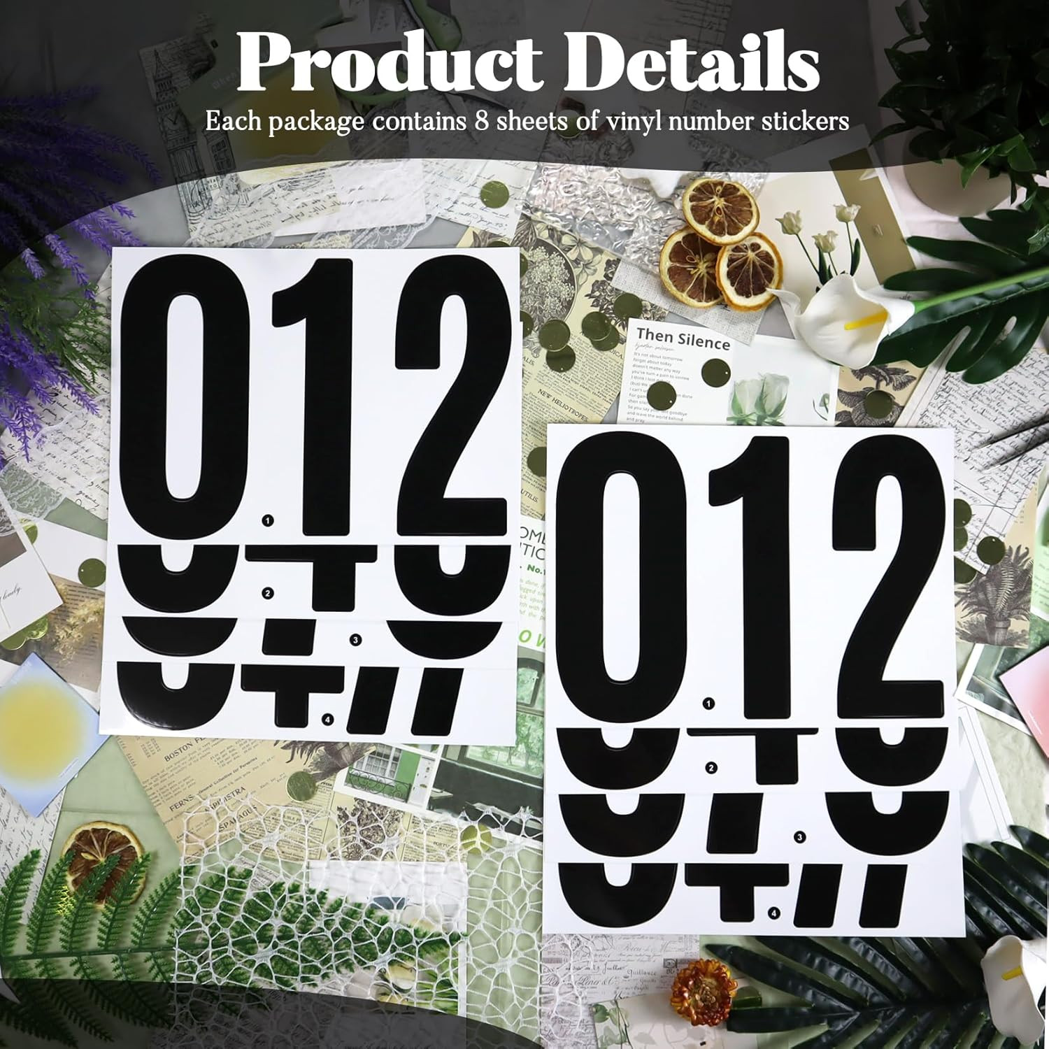 7 Inch Large Number Stickers, 8 Sheets Self-Adhesive Vinyl Number Sticker Decals