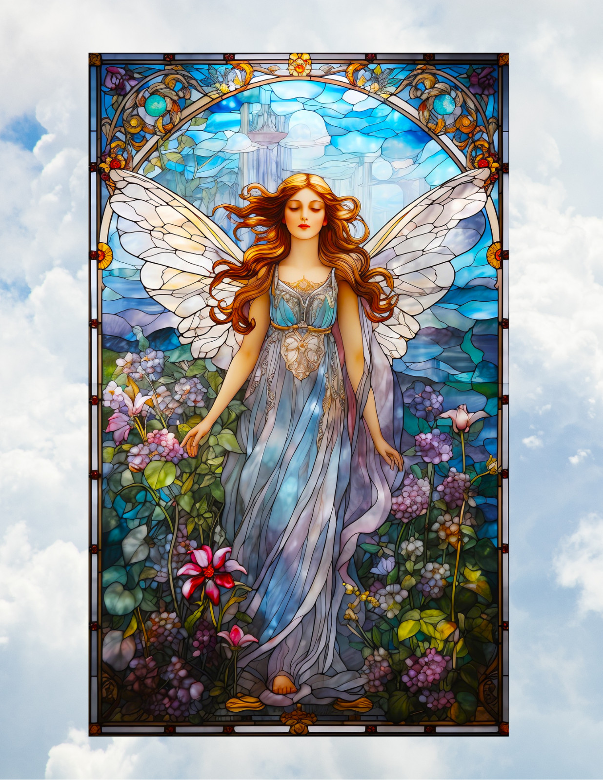 Angel Fairy Faux Stained Glass WINDOW CLING Size 10.6" Repositionable Vinyl