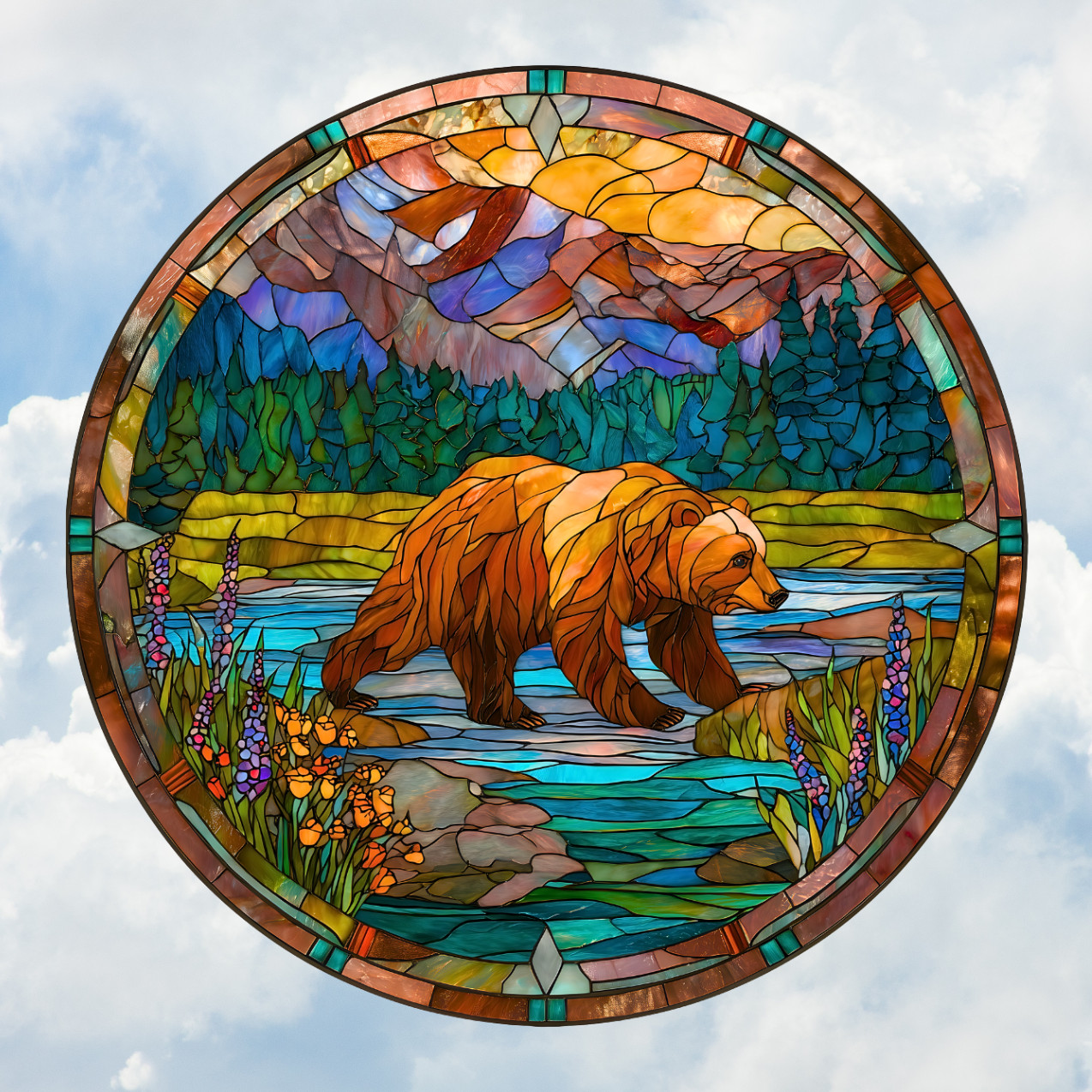 Bear Faux Stained-Glass WINDOW CLING Sun-catcher Size 8"