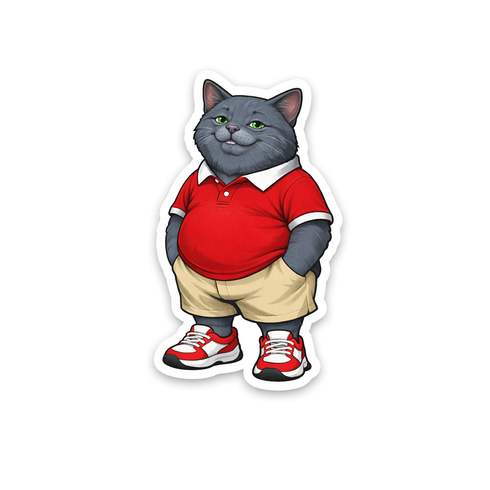 Fat Cat Sticker 4 Inch Vinyl Decal Casual Attire Adult Humor Cat Lover