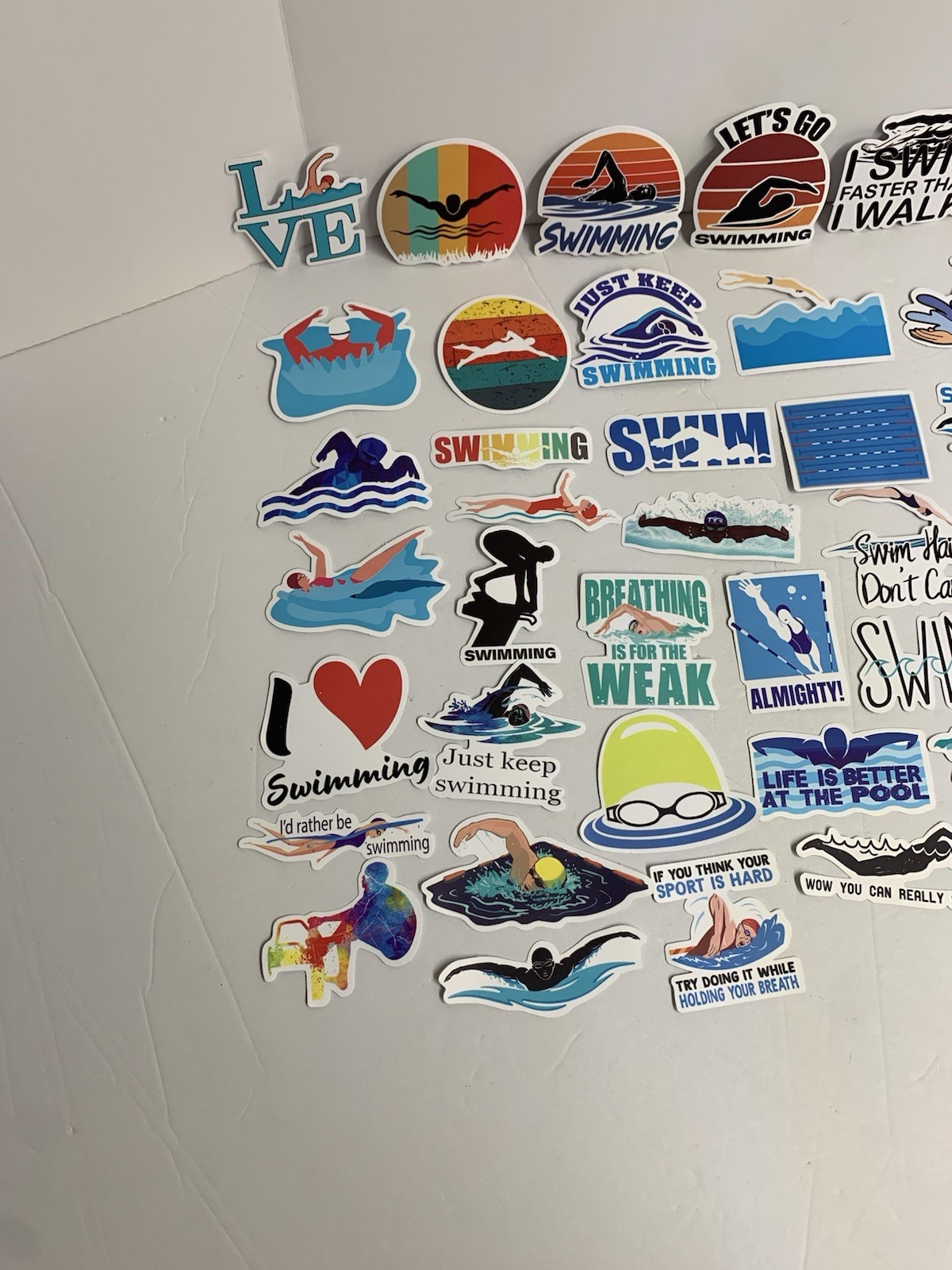 50 Swimming Stickers – Vinyl Waterproof Swim Theme for Kids and Adults (#26541)