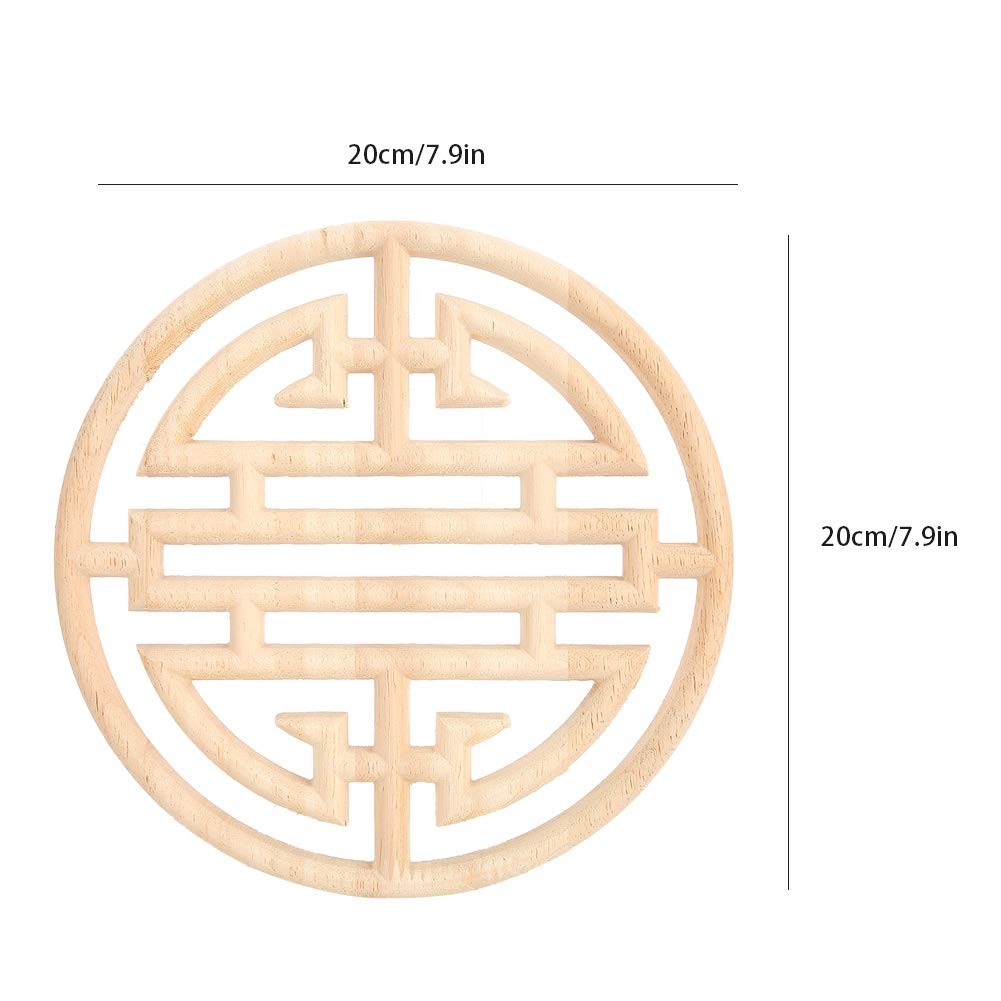7.9×7.9×0.4in Round Wood Appliques Onlays Chinese Vintage Style Wood Carved A…