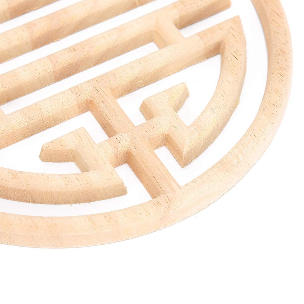 7.9×7.9×0.4in Round Wood Appliques Onlays Chinese Vintage Style Wood Carved A…