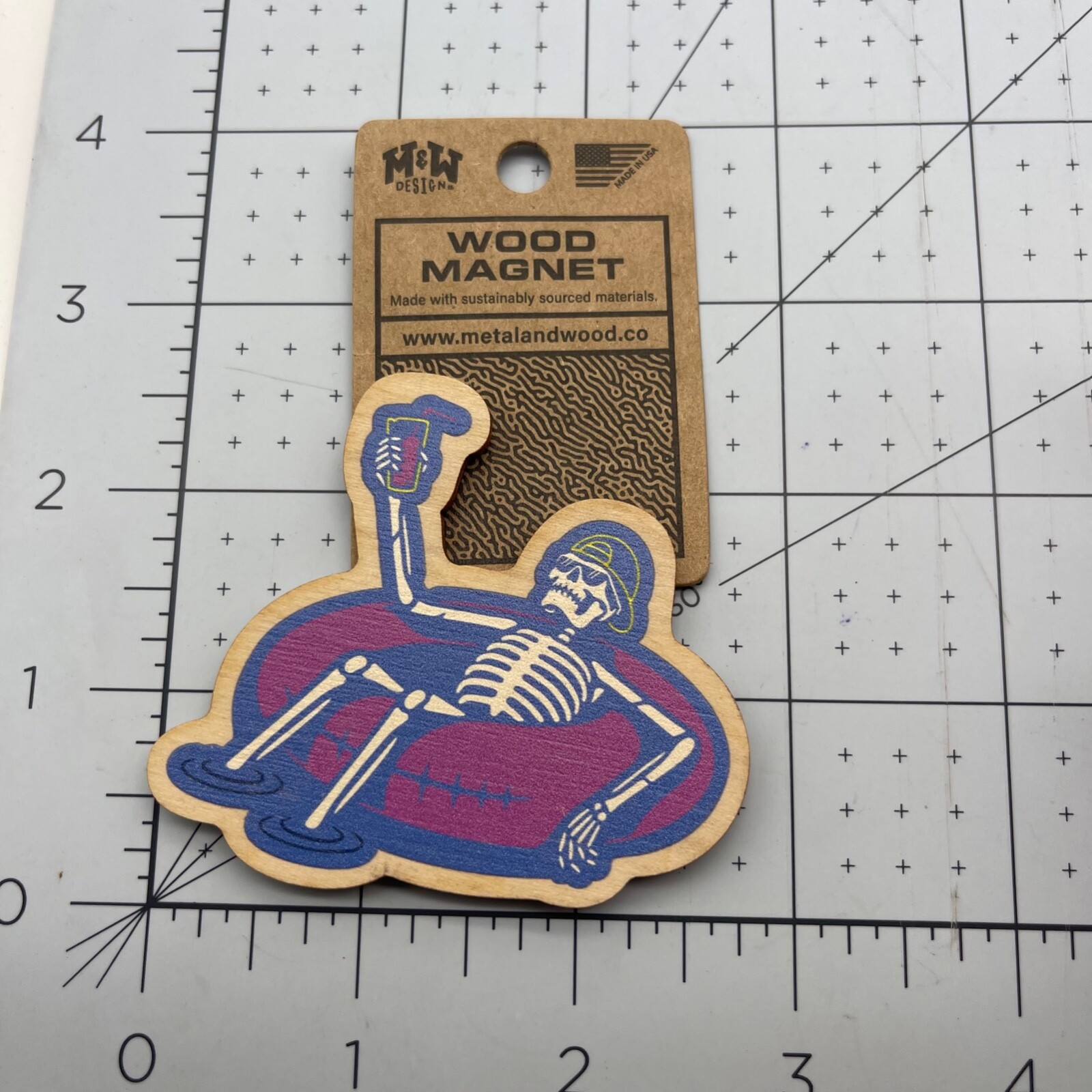 Metal and Wood Co Wood Magnet Travel Swood Cool Dude Skeleton Lazy River Tubing