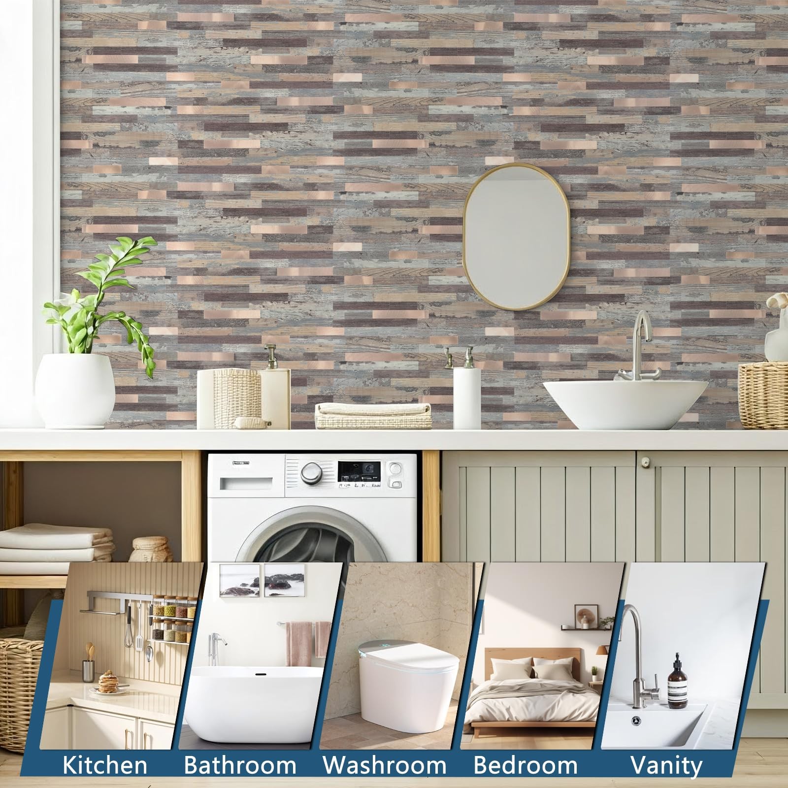40 Sheets Peel and Stick Stone Metal Backsplash Tiles, PVC Wall Tiles Stick o…