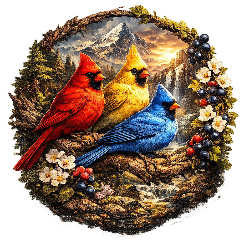Colorful Red Yellow Blue Cardinal Birds Vinyl Sticker Nature Decal