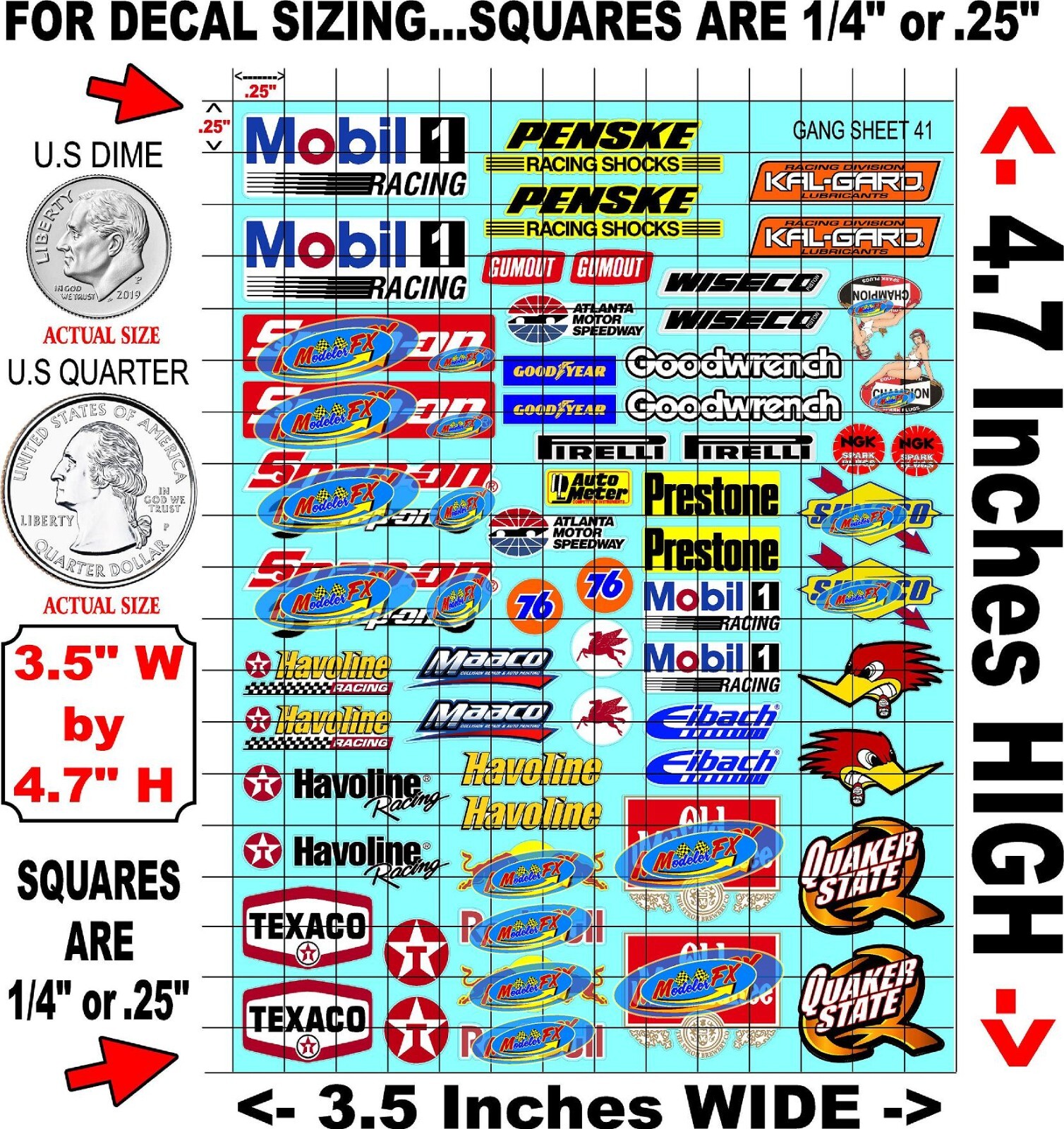 White Vinyl Sticker Sheet 41 mobil-1-R/c Decal fits 1/24-1/16 Scale Traxxasarrma