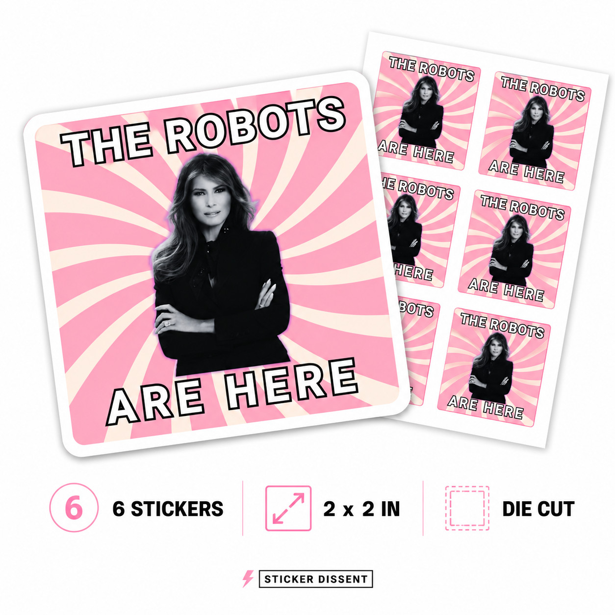The Robots Are Here First Lady Sticker Meme Pack, Die Cut Waterproof Decals 6pcs