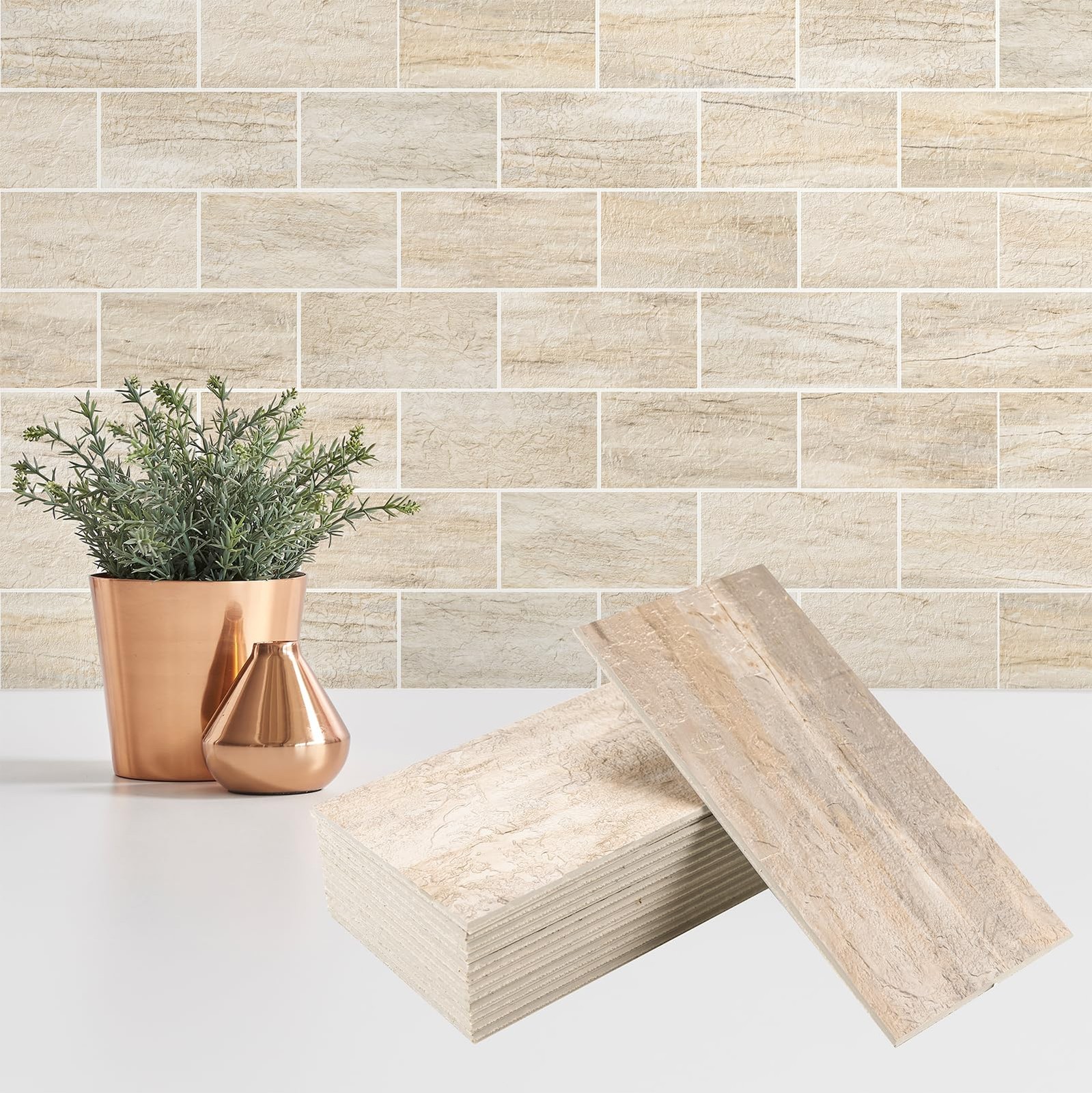 Azulejos Adhesivos Estilo Metro Beige Y Gris Para Bano Pack De 100 Lujo