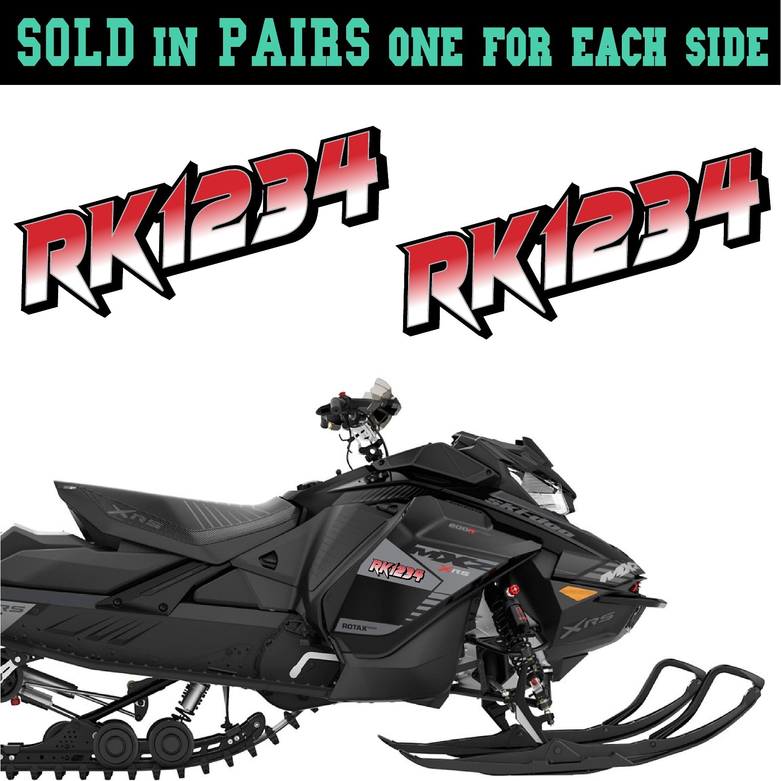 Snowmobile Registration Number Decals (Two Decals) Custom Vinyl Numbers X2GR