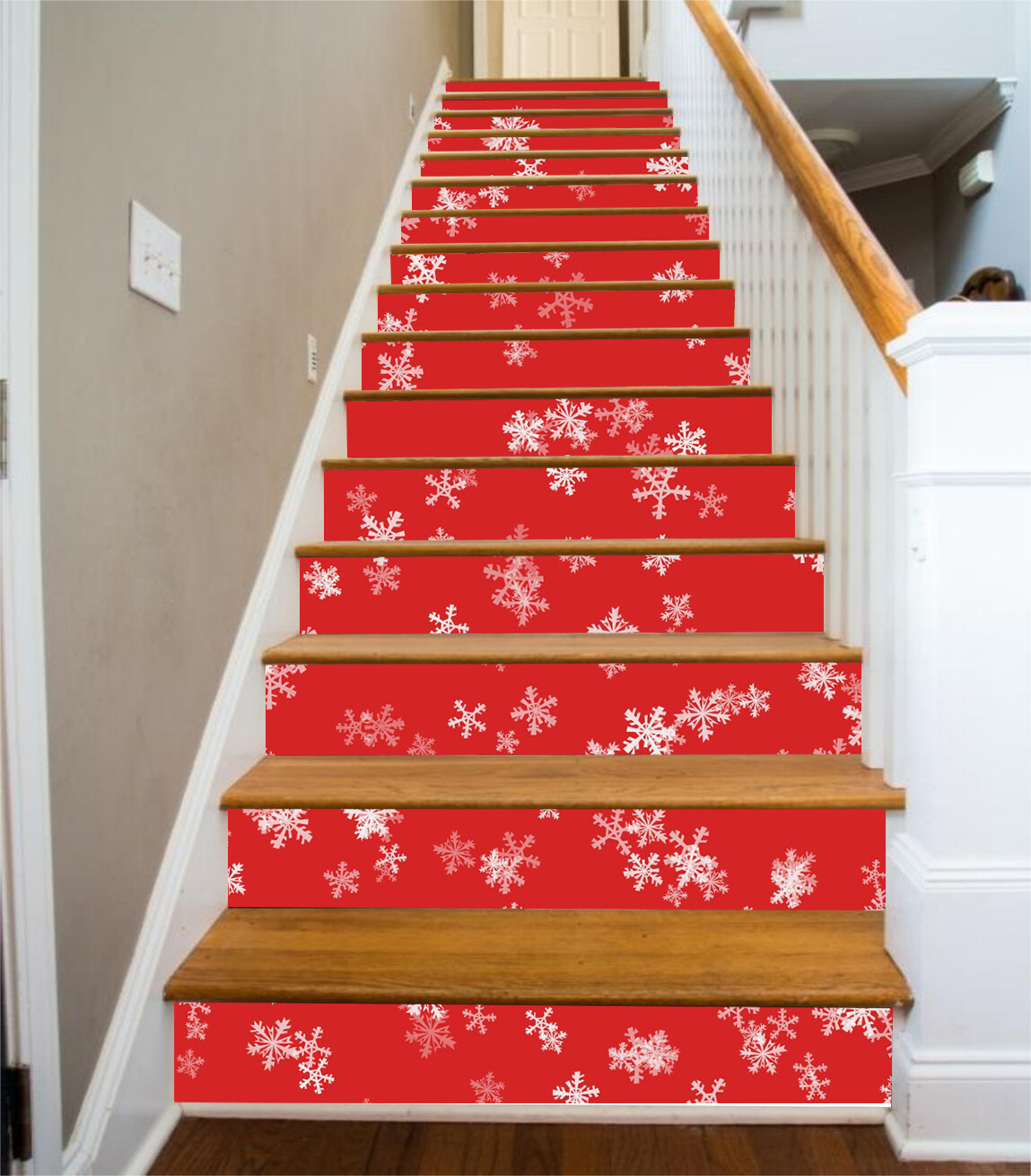 3D Snowflake Red AZ154 Stair Risers Decoration Mural Vinyl Wallpaper Kay