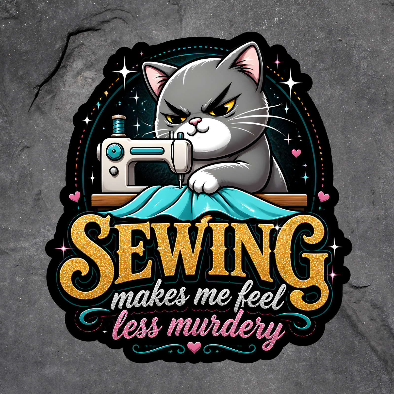 Cat Sticker Vinyl Decal Sewing Makes Me Feel Less Murdery Quilter Craft Funny