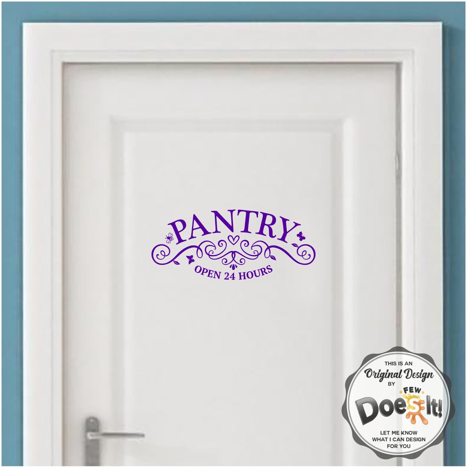 Pantry Door Decal Open 24 Hours Sign Modern Kitchen Antique Vintage Vinyl D200