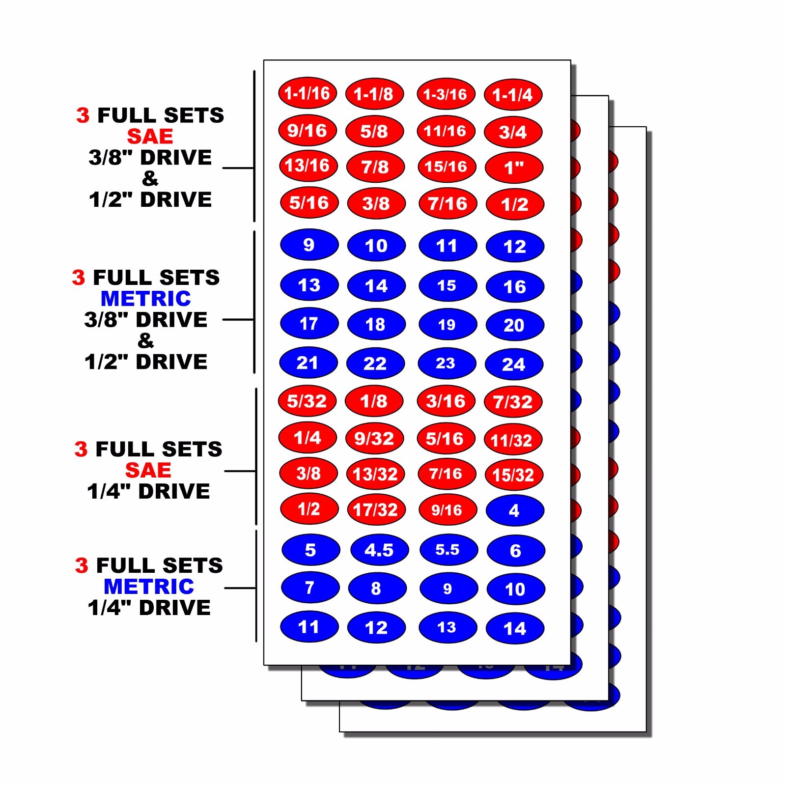 Socket Labels for Sockets & Tools Decal Stickers 3 Pack For Tool Box Drawers M33