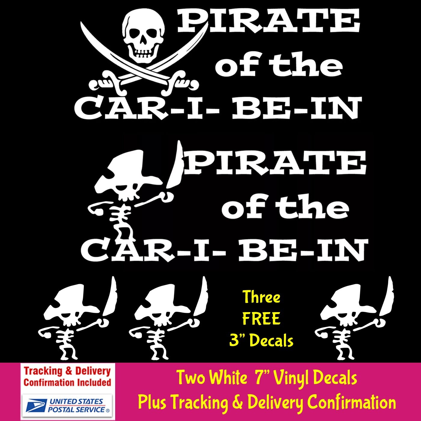 Pirate of the Car I Be In Two White Vinyl Decals Car Truck Van Trailer Camper RV