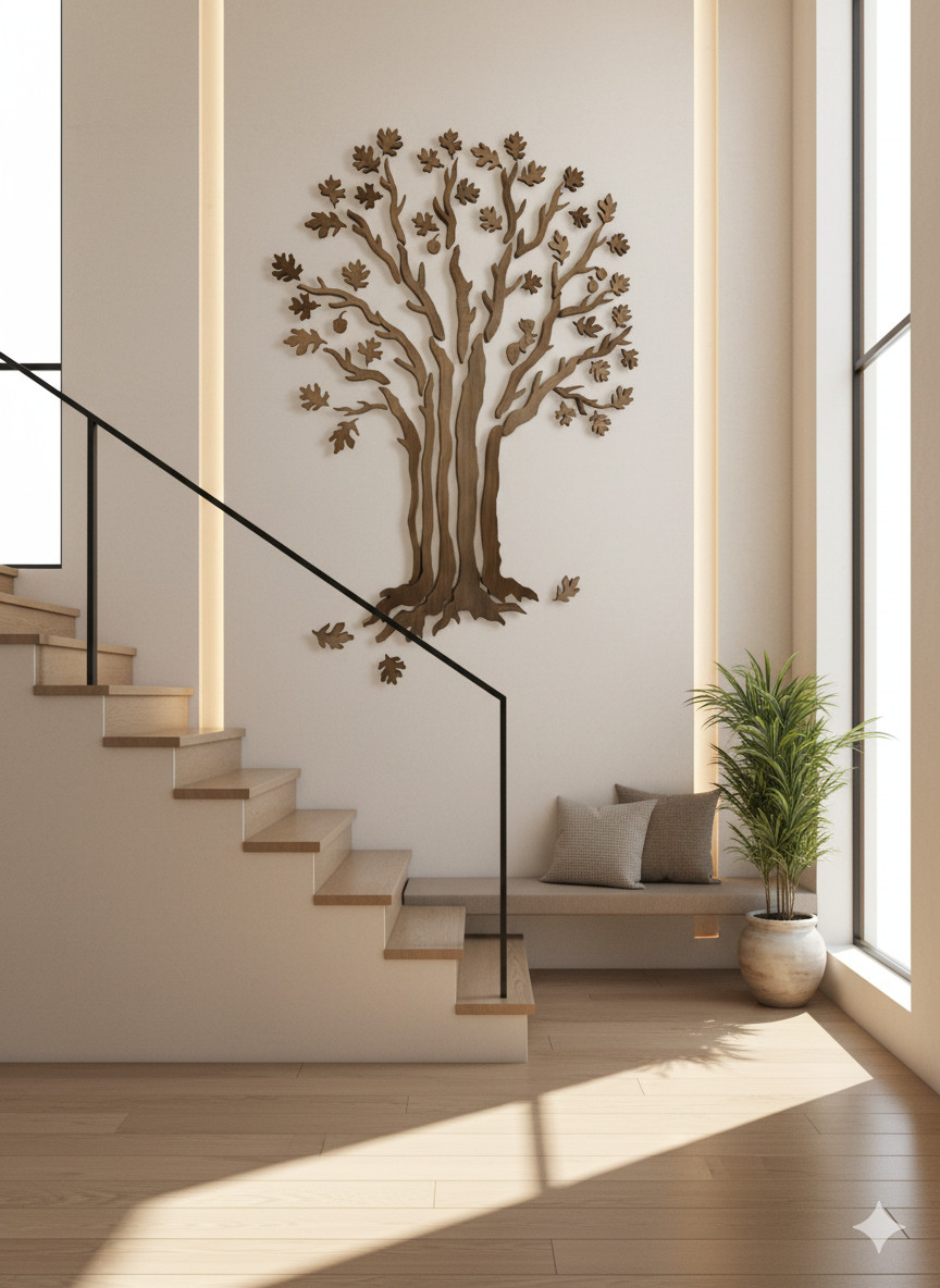 White Oak Tree of Life Wall Art, Handmade Woodland Decor (39×59")