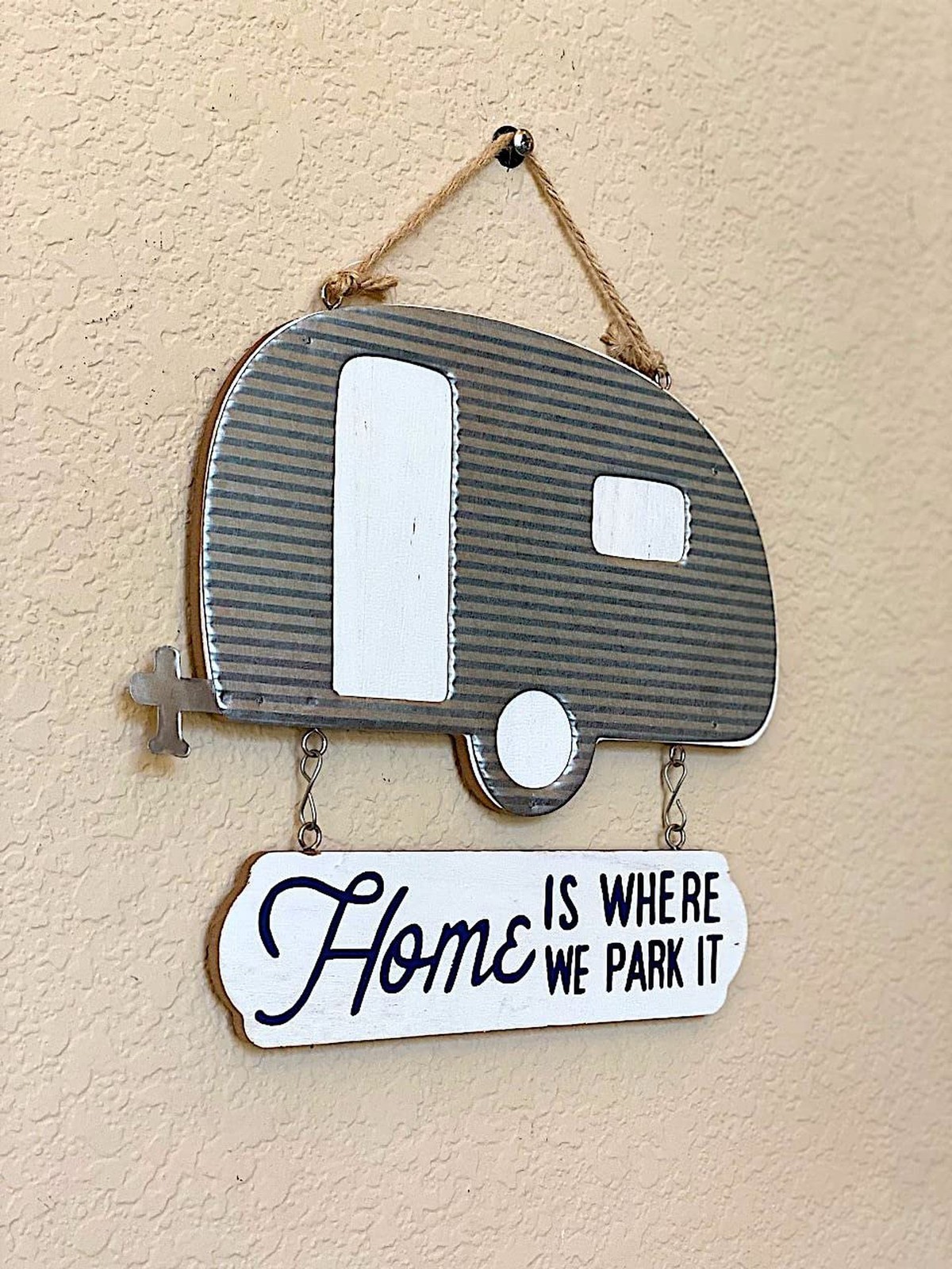 Camper RV Trailer Sign / Home Is Where We Park It / Rustic Wood Metal Outdoor…