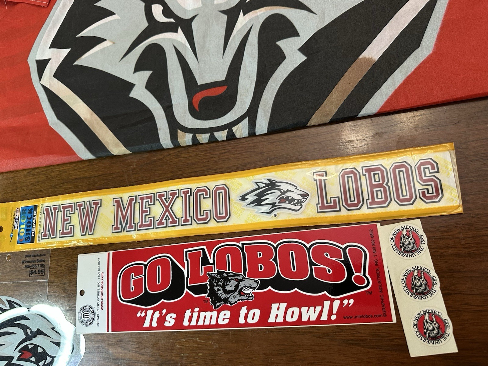 New Mexico Lobos NCAA Stickers & Used Banner Lot- Please Read See Photos! LOBOS!