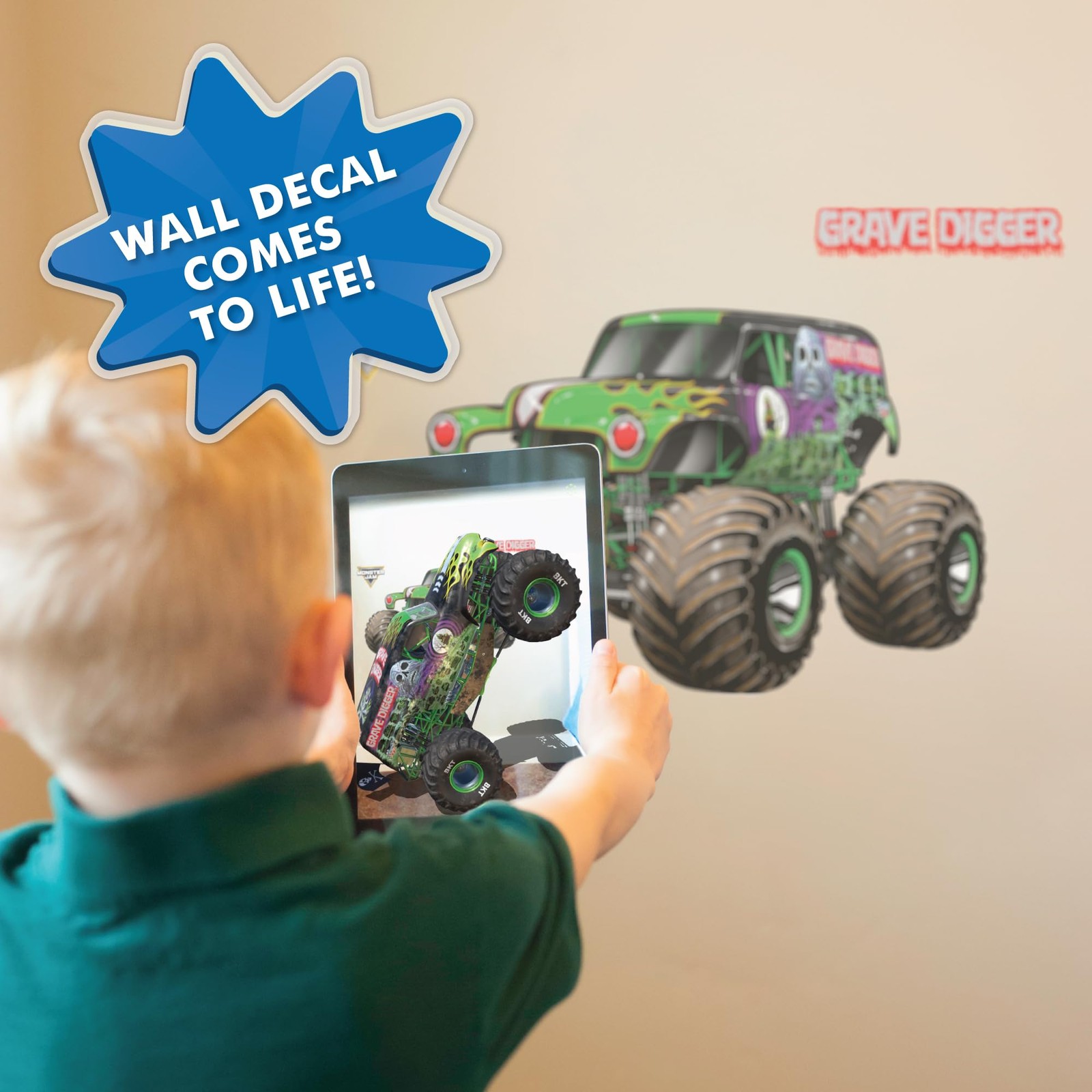 Monster Jam Wall Decals – 23" Grave Digger Wall Stickers with 3D Augmented Re…