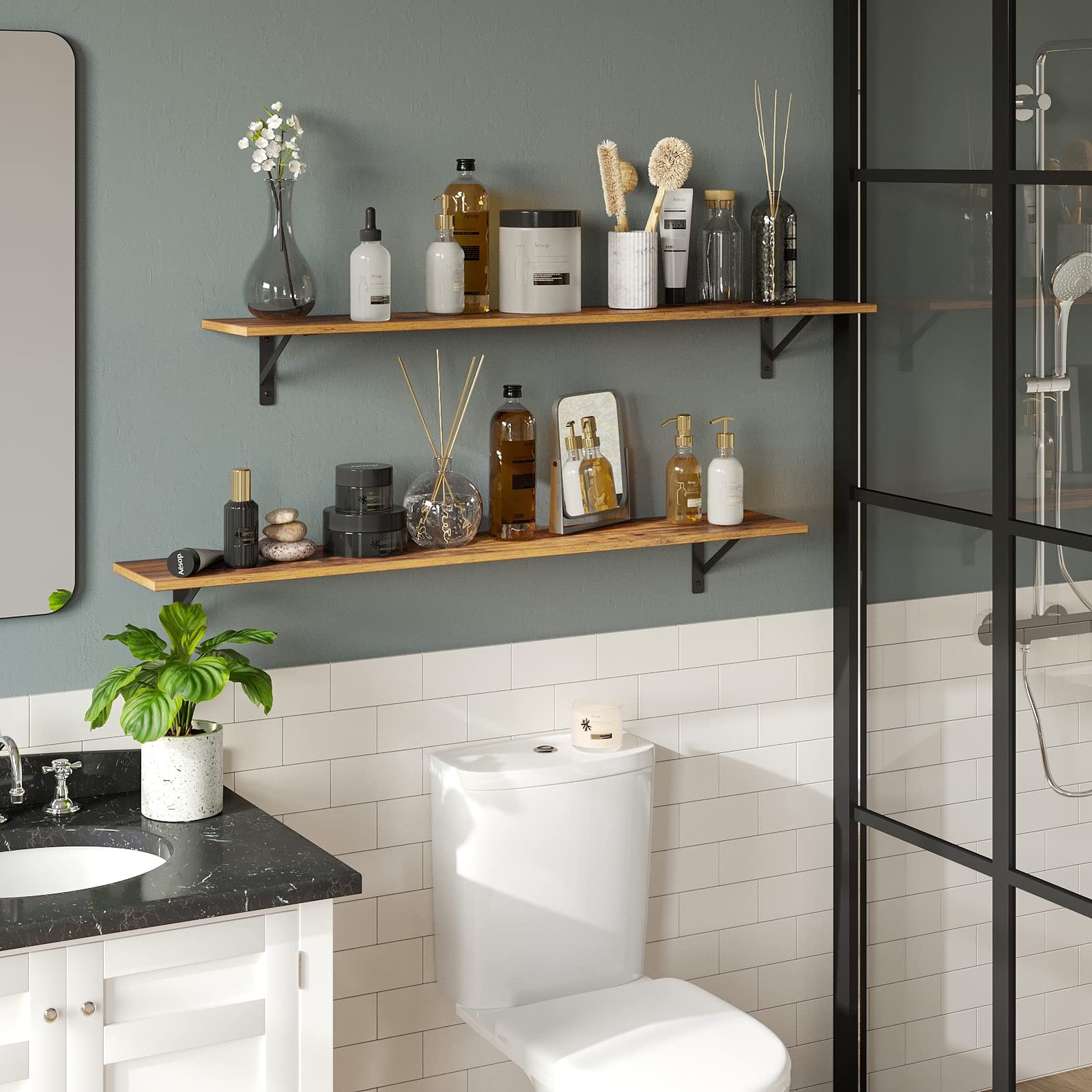 DINZI LVJ Long Wall Shelves, 55.1Inch Wall Mounted Shelves Set of 2, Extra La…