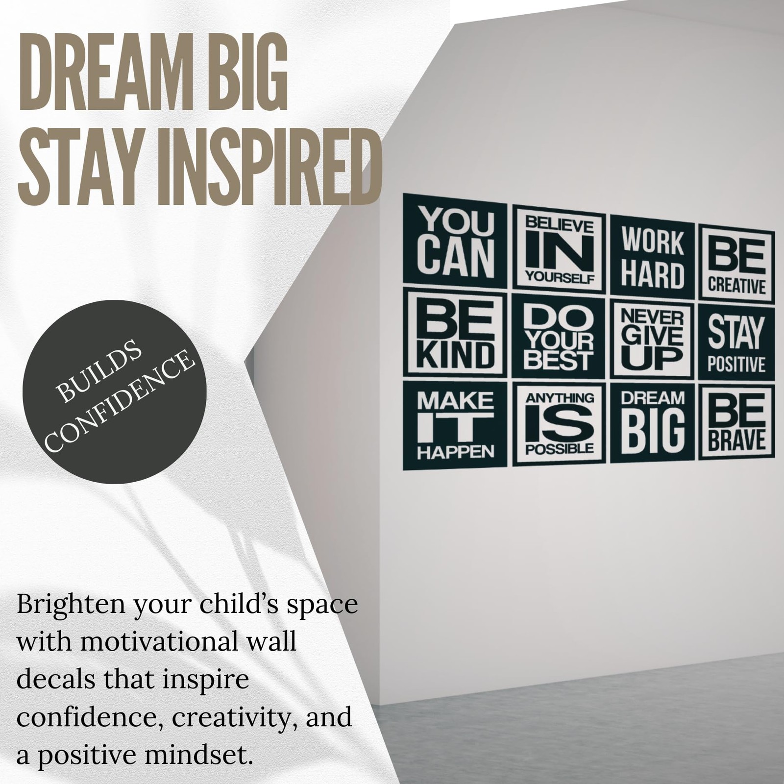 Large 12 PC Motivational Wall Decal Positive Inspirational Quote Phrases Deco…