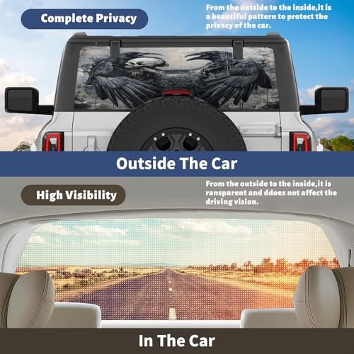Pickup Truck Decals Rear Window, Black Bird 22W x 66L inch Vintage Raven Skull