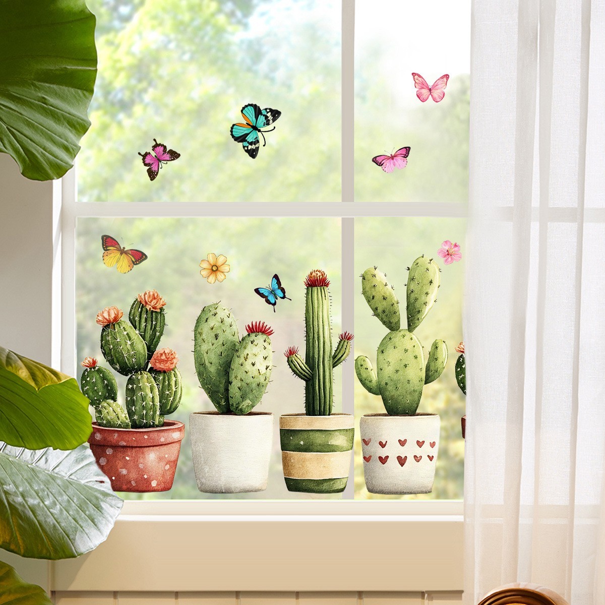 Lifelike Cholla Window Cling PVC Static Decal for Home Office Shop Decor