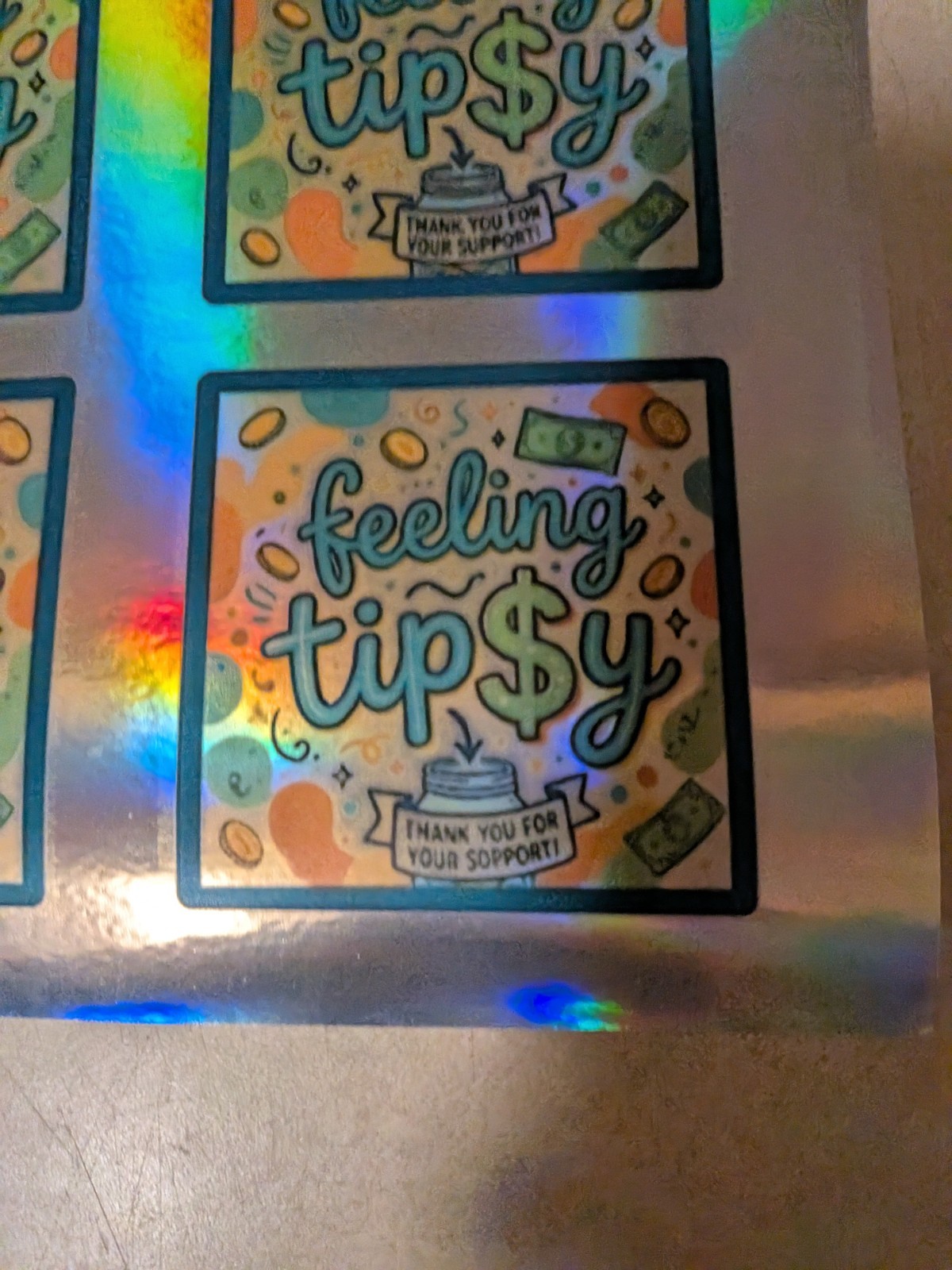 Holographic Feeling Tipsy Sticker Sheet | Tip Jar Stickers Bartender Server Six