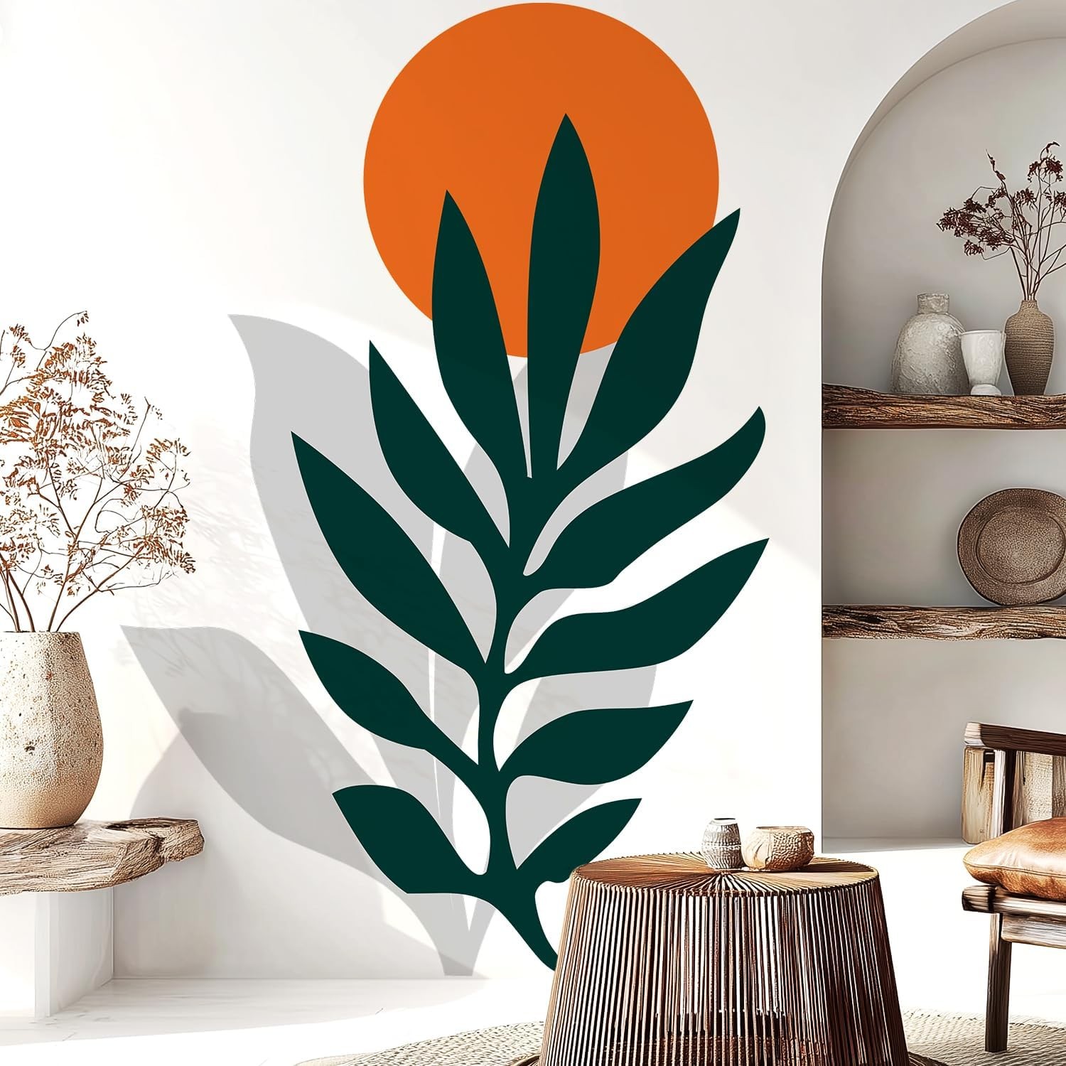 Boho Sun Leaf Wall Decals Peel and Stick, Botanical Leaves Vinyl Wall Sticker…