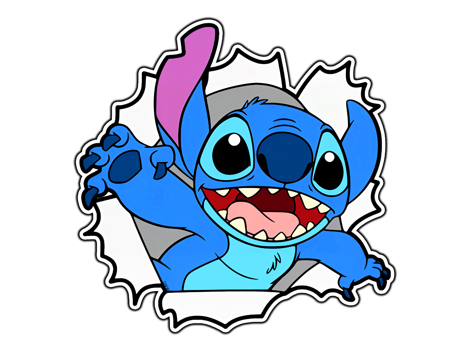 #950 Stitch Popping Out Of Wall Sticker Waterproof Vinyl Sticker Decal Die-Cut