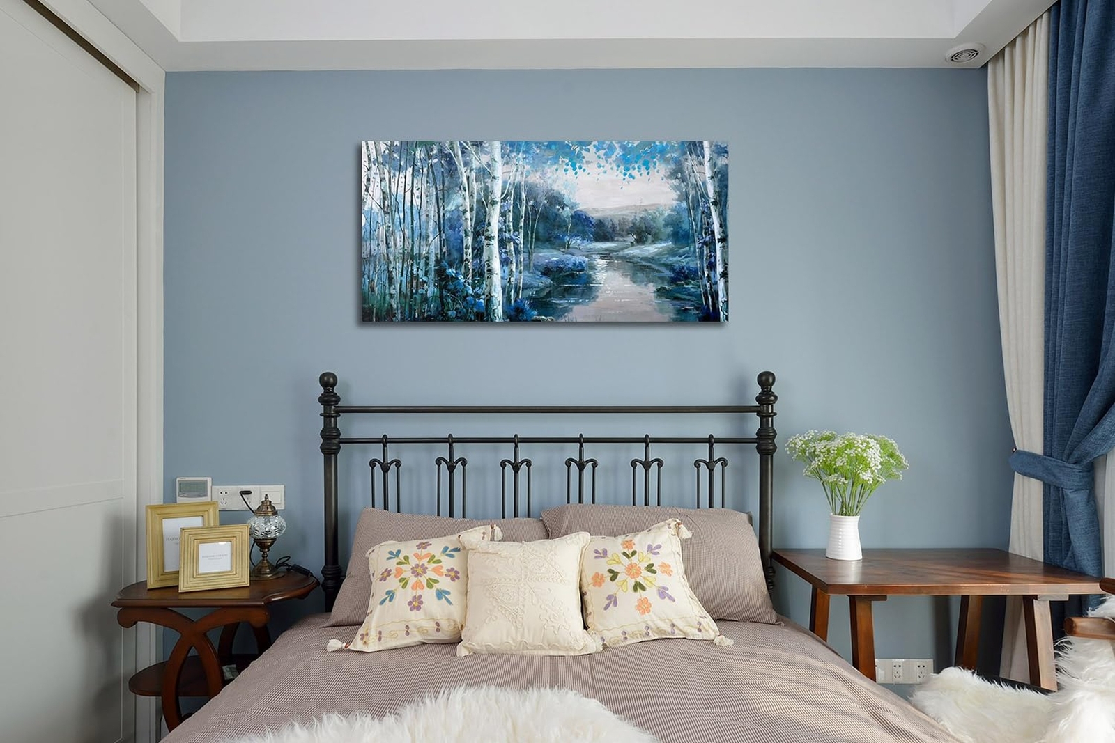 Arjun Forest Landscape Wall Art Canvas Foggy Nature Painting Indigo Scenery T…