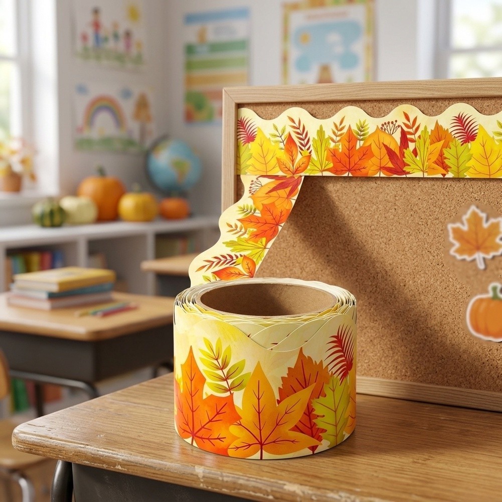 Yellow Paper Maple Leaf Stickers for Office Study Space Decoration 10 Meters