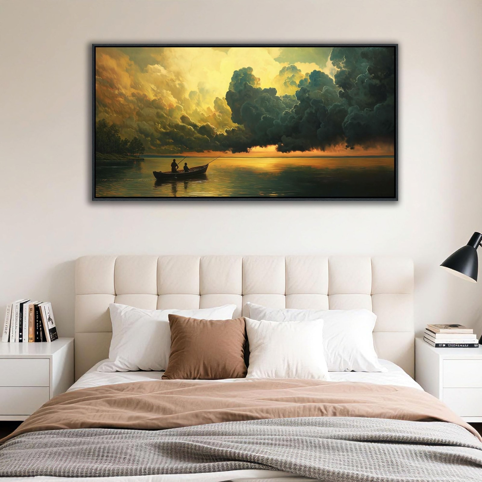 YCPRIMER Landscape Wall Art – Gold Lake and Cloud Canvas Wall Decor for Livin…