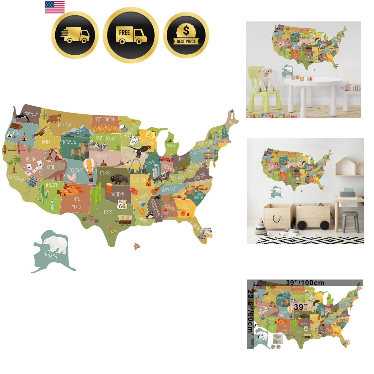 Kids Wall Decal Map Wall Decal Wall Sticker Peel Stick Decals
