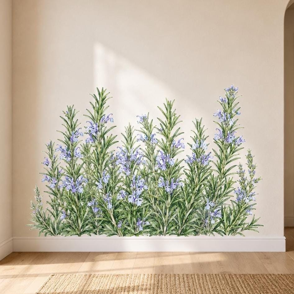Rosemary Herb Border Wall Vinyl Decal | Watercolor Rosemary Plant Sticker