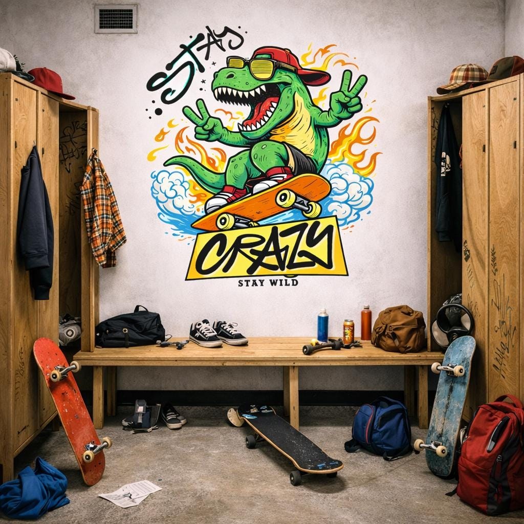 Skateboarding T-Rex Decal | Stay Crazy Dinosaur Sticker