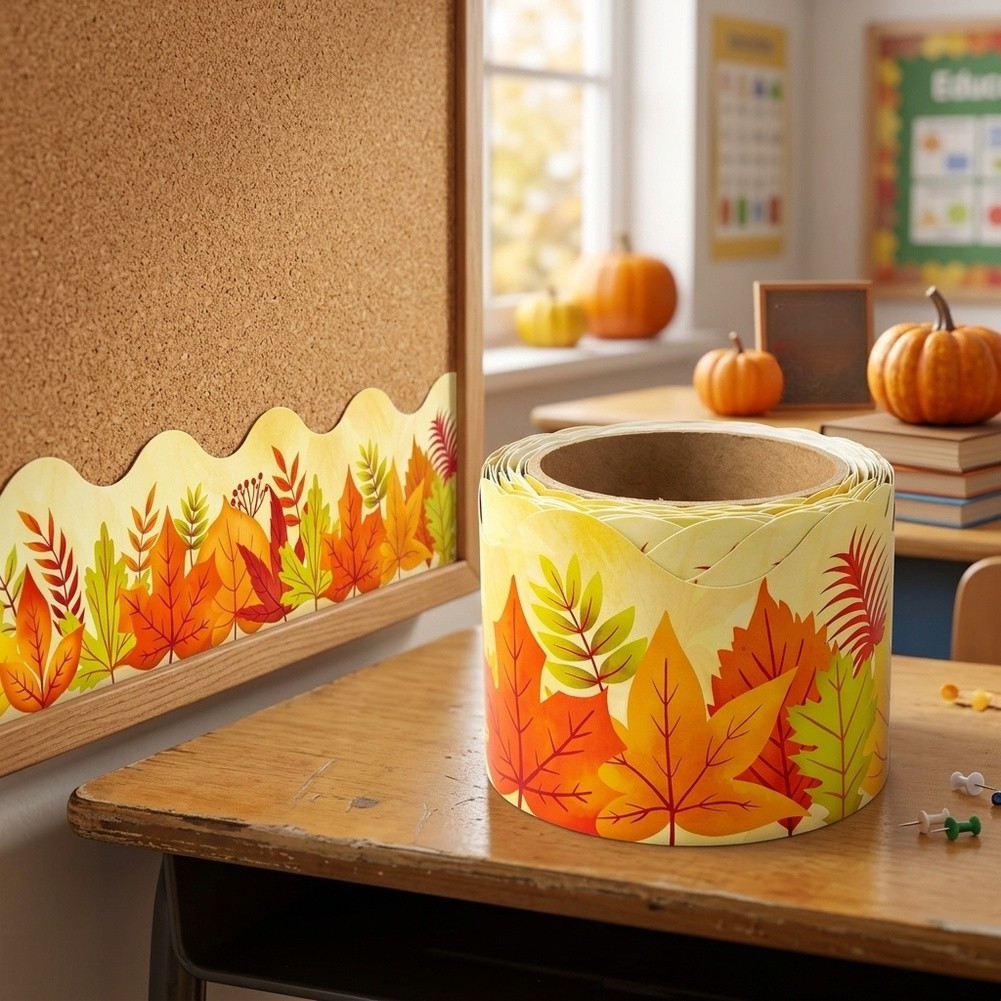 Yellow Paper Maple Leaf Stickers for Office Study Space Decoration 10 Meters