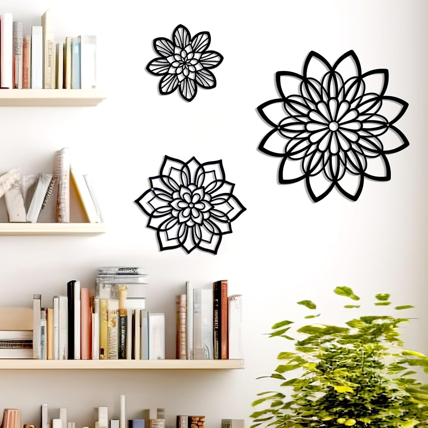 Metal Flower Wall Decor Set Farmhouse Black Flower Art Hanging Sculpture