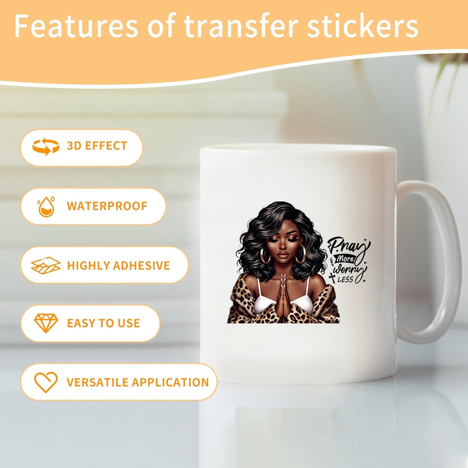 20Pcs Black Girl Pray UV DTF Cup Wraps Inspirational Waterproof Transfer Decals
