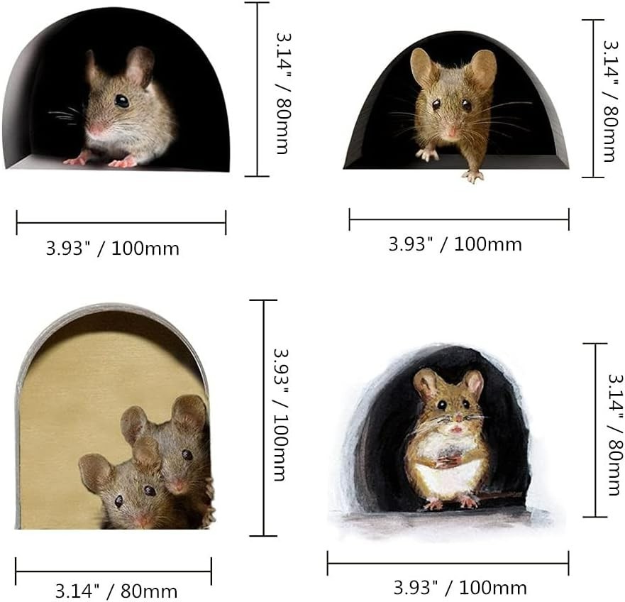 Charming 3D Mouse Wall Art Set – 4 Fun Vinyl Stickers for Playful Spaces